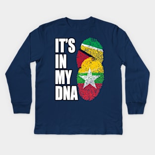 Guyanese And Burmese Mix Heritage DNA Flag Kids Long Sleeve T-Shirt